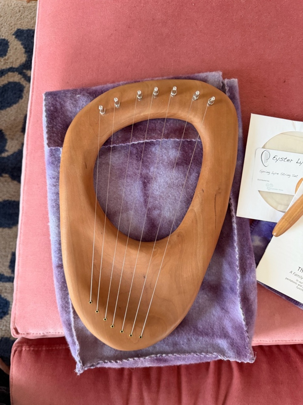 Handcrafted Wooden Lyre Harp in Natural Wood Waldorf unused